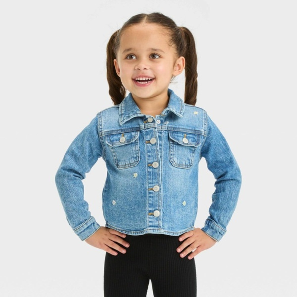 Cat & Jack Embroidered Daisy denim Jacket  toddler girls size 5T NEW
